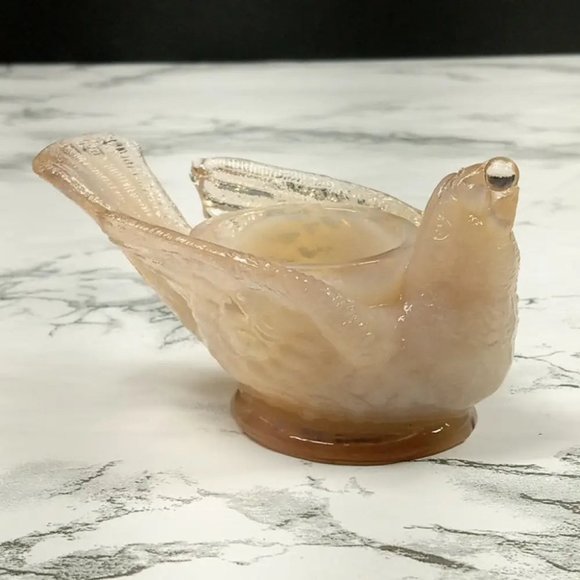 Degenhart Glass Bird & Berry Trinket Paperweight Open Salt Vtg - Picture 2 of 10